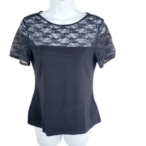 H&M  Medium black lace crew neck top shirt